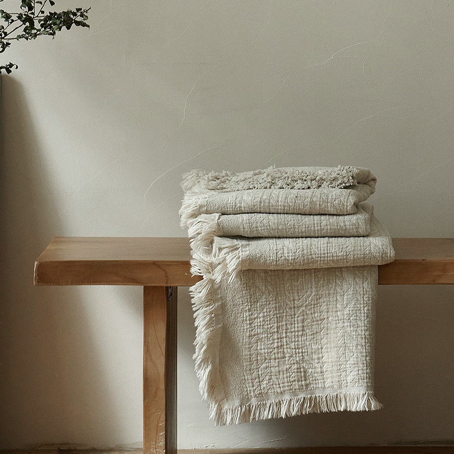 Retro Jacquard Tassel Cotton Linen Throw Blanket