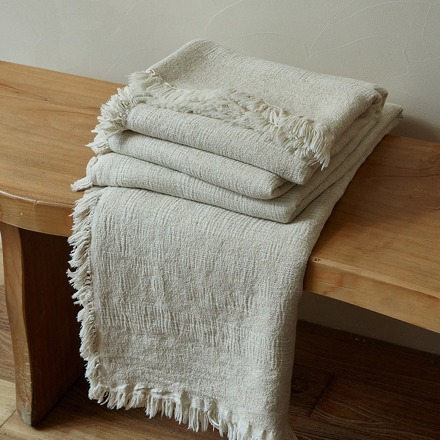 Retro Jacquard Tassel Cotton Linen Throw Blanket