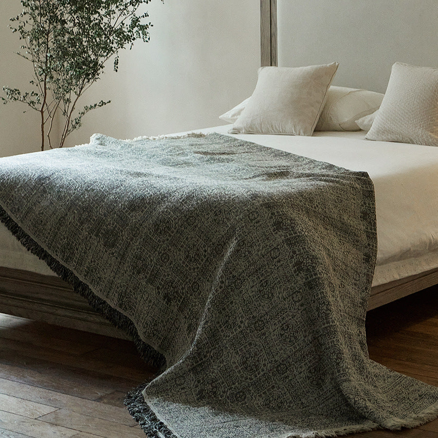 Retro Jacquard Tassel Cotton Linen Throw Blanket