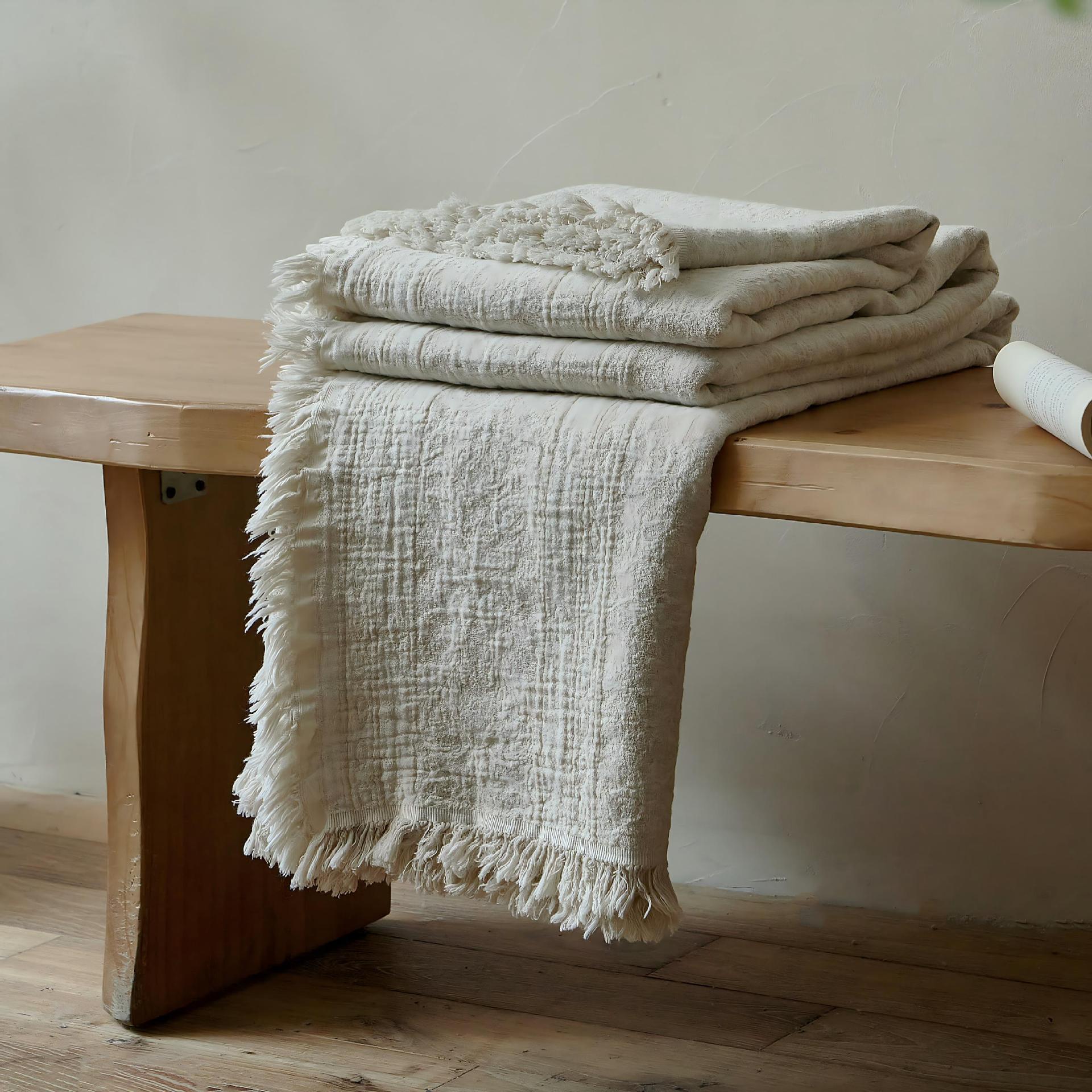 Retro Jacquard Tassel Cotton Linen Throw Blanket