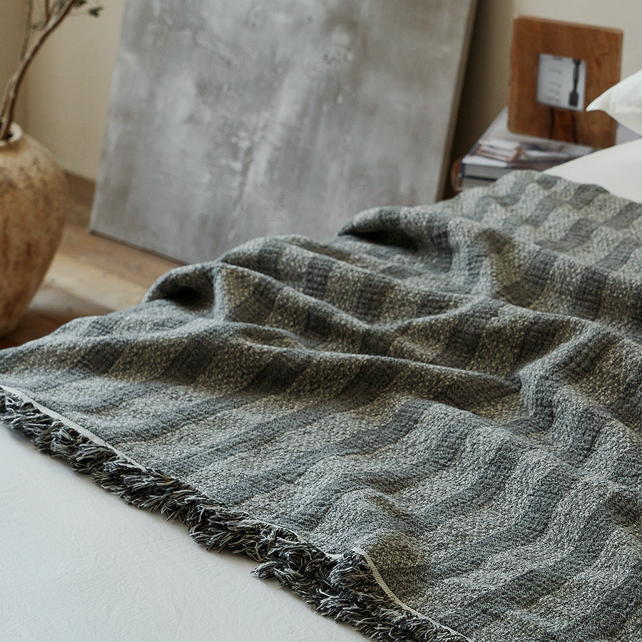 Retro Jacquard Tassel Cotton Linen Throw Blanket
