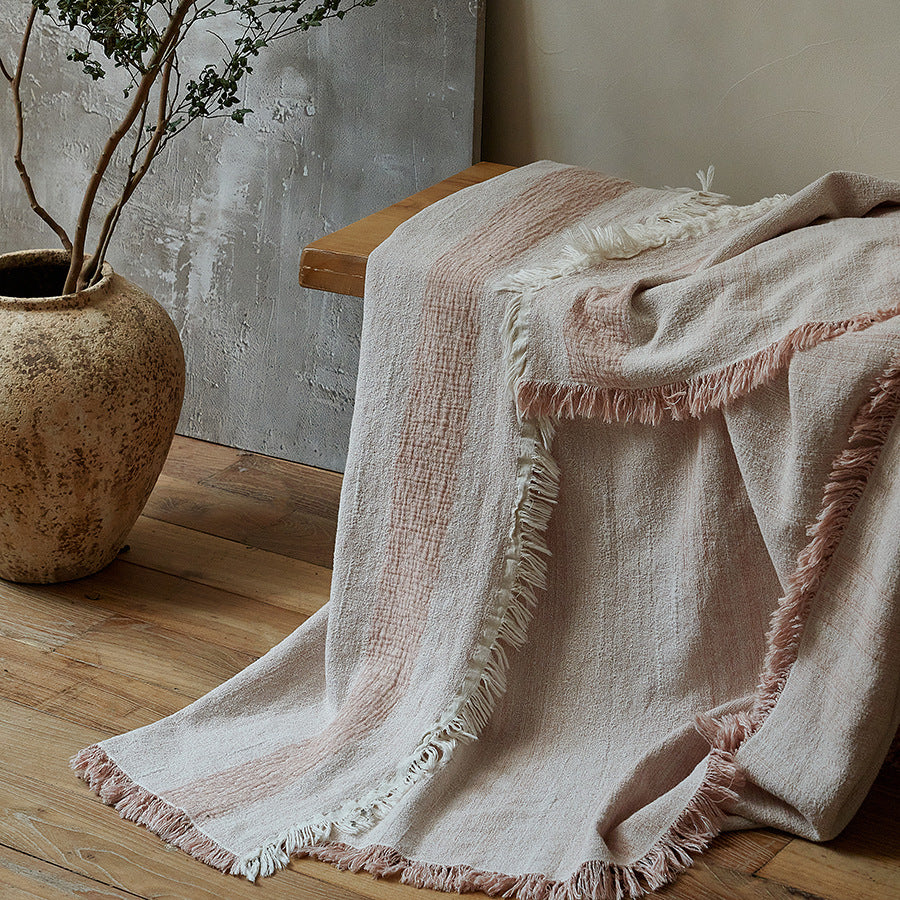 Retro Jacquard Tassel Cotton Linen Throw Blanket