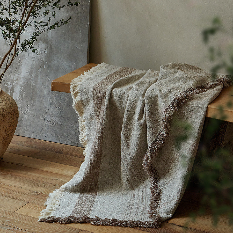 Retro Jacquard Tassel Cotton Linen Throw Blanket