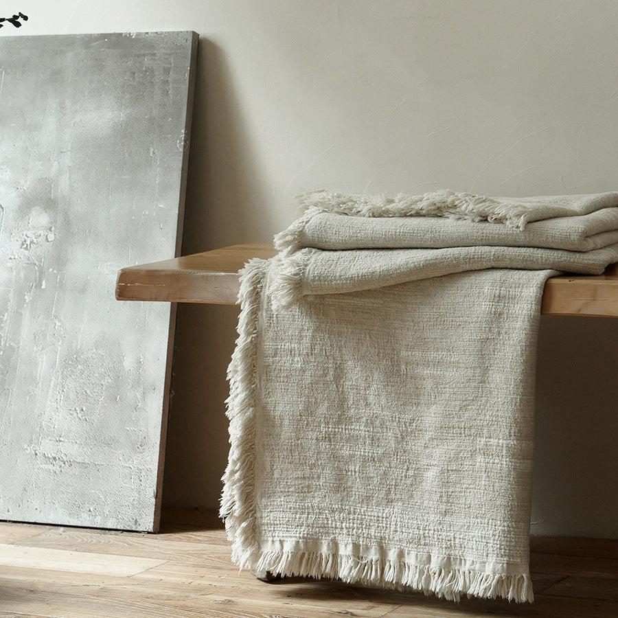 Retro Jacquard Tassel Cotton Linen Throw Blanket